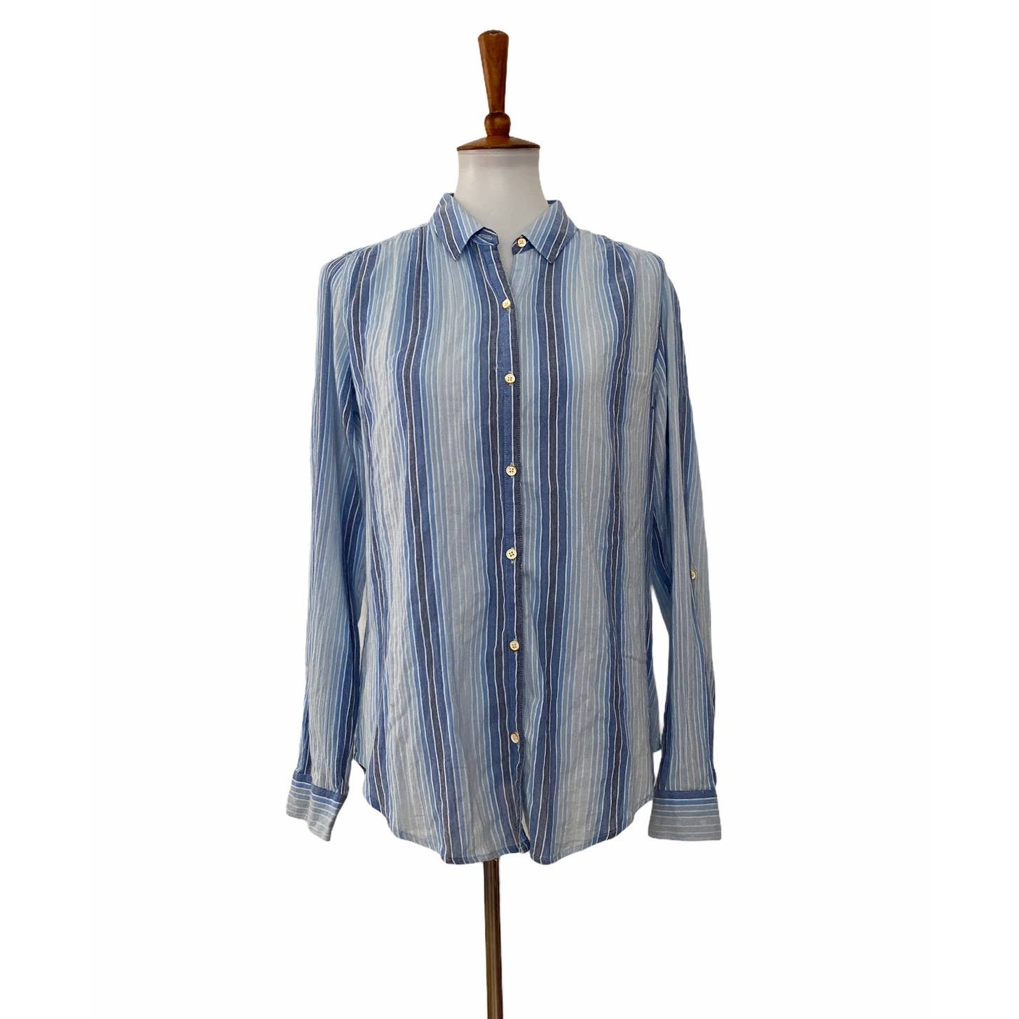 Anthropologie Isabella Sinclair Button Down Striped Top Lace Back M Medium